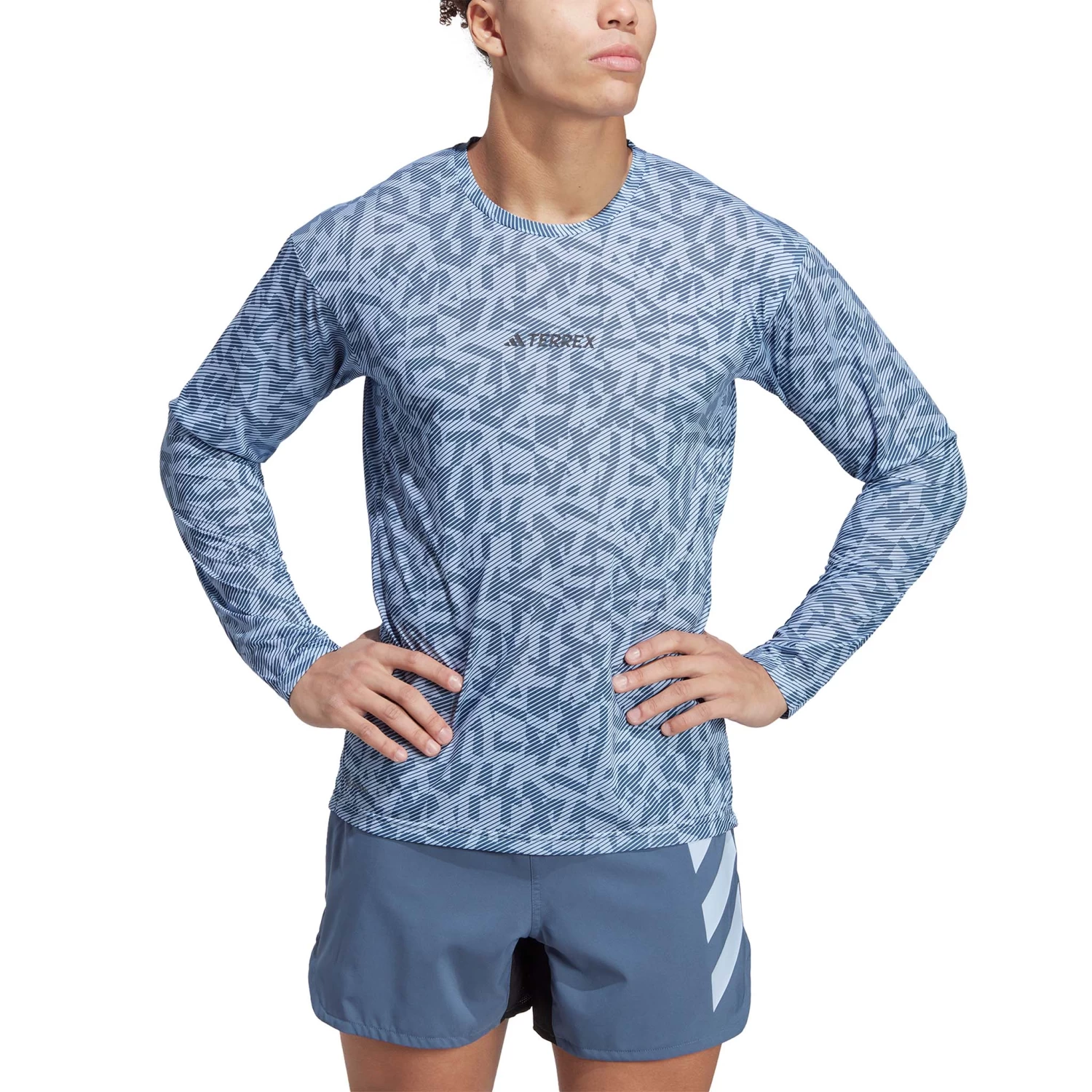 Adidas | Men's Terrex Primeblue Trail Graphic Longsleeve - Blue Dawn - Image 2